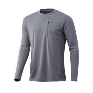 Huk ICON X Pocket Long‎ Sleeve Shirt Gray Size L Fishing Performance Mesh Vent